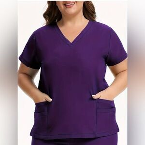 GT Performance Women's Tecnical Scrub Purple V-Neck Stretch Short Sleeve Top 1X
